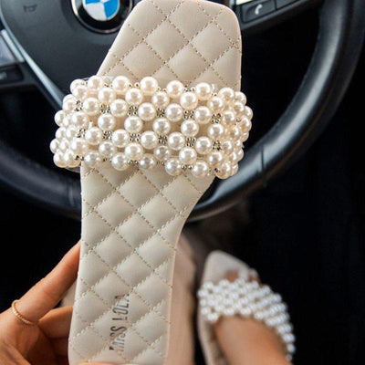 Solid Beaded Transparent Strap Flat Sandals