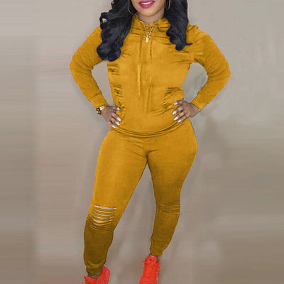 Solid Zipper Design Cut Out Crop Top & Pants Set
