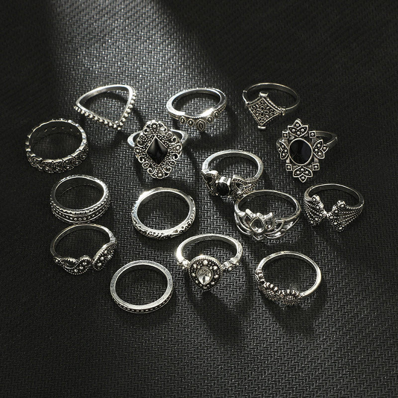 15PCS Hollow Out Studded Rings Set