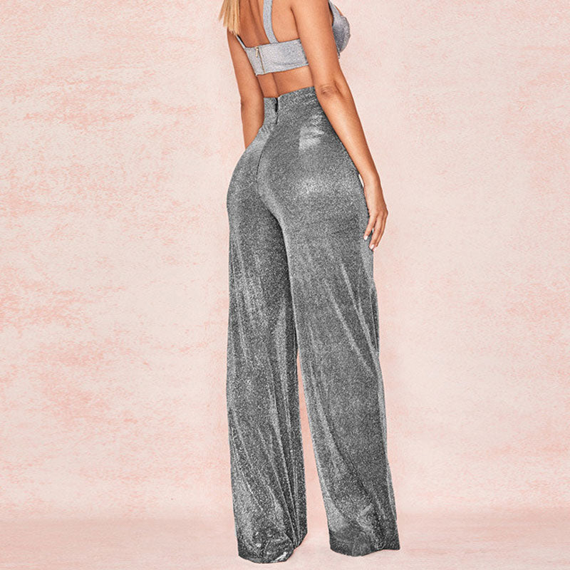 Glitter High Waist Wide Leg Pants