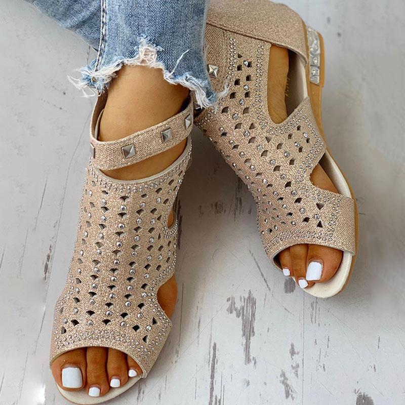 Rivet Detail Cutout Flat Sandals - Shop Shiningbabe - Womens Fashion Online Shopping Offering Huge Discounts on Shoes - Heels, Sandals, Boots, Slippers; Clothing - Tops, Dresses, Jumpsuits, and More.