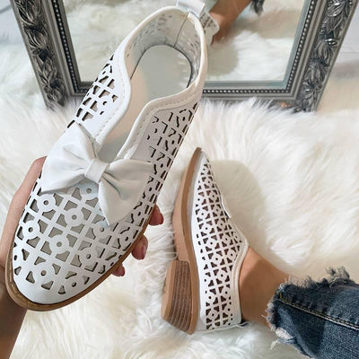 Fashion Pointed Toe Bow Hollow Out Shoes - Cherrybetty