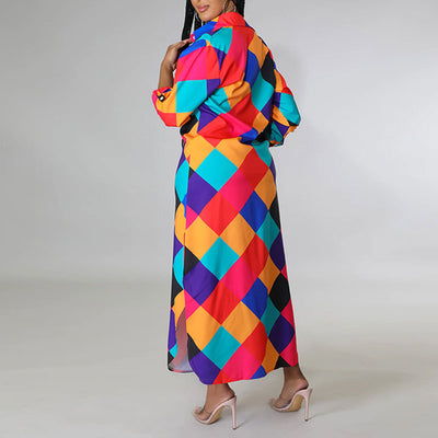 Print Long Sleeve Button Detailed Shirt Dress