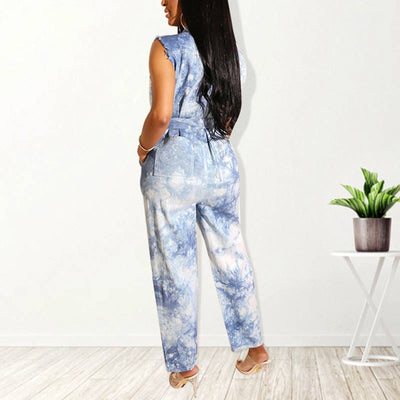 Tie Dye Print Sleeveless Cut Out Jumpsuit