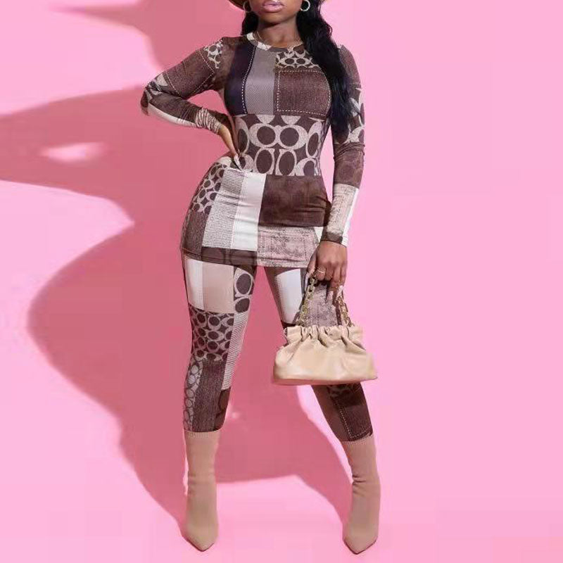 Geometric Print Long Sleeve Two Piece Set