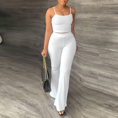 Solid Sleeveless Spaghetti Strap Top & Pants Set