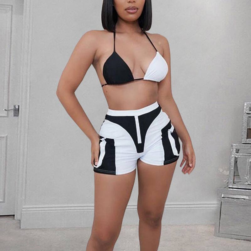 Colorblock Pocket Design Shorts Set