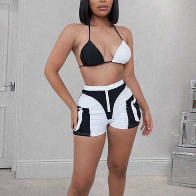 Colorblock Pocket Design Shorts Set