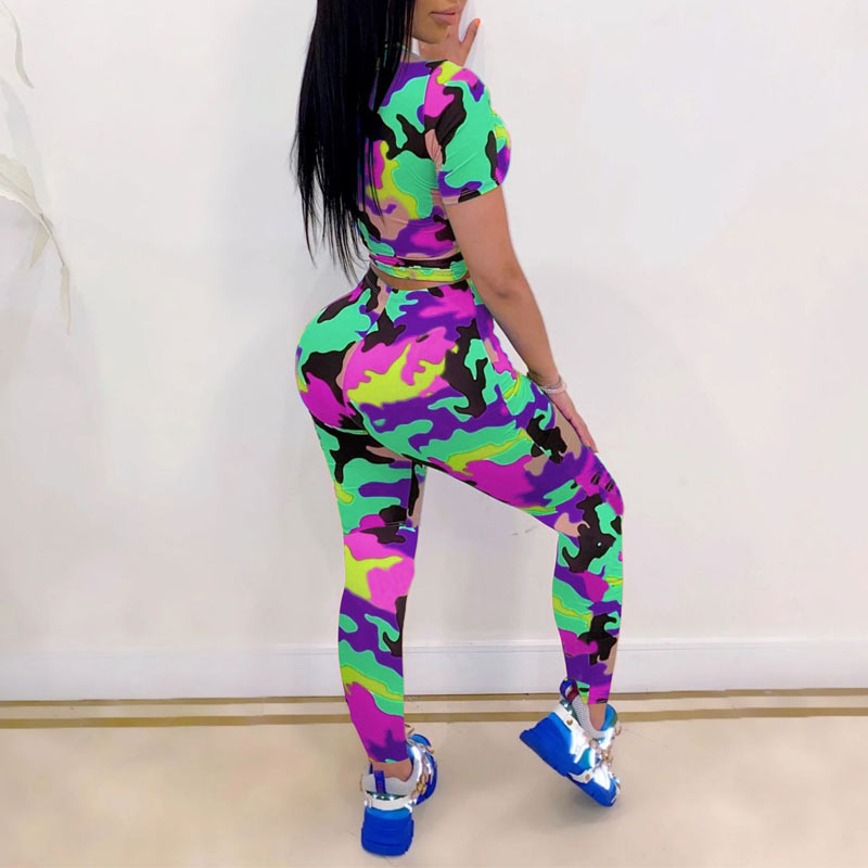 Camouflage Round Neck Two Piece Set