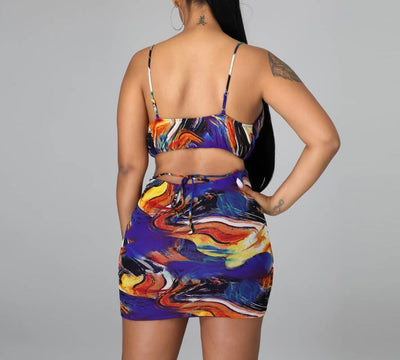 Tie Dye Print Sleeveless Hollow Out Bodycon Dress