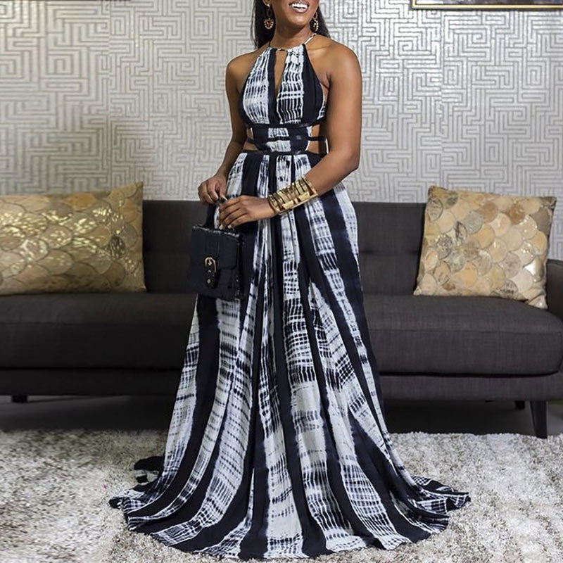 Colorblock Sleeveless Bandage Maxi Dress
