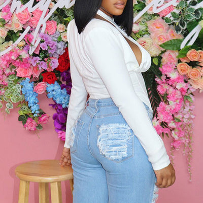 Solid Long Sleeve Halter Corset Top