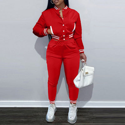 Print Long Sleeve Baseball Coat & Pants Set