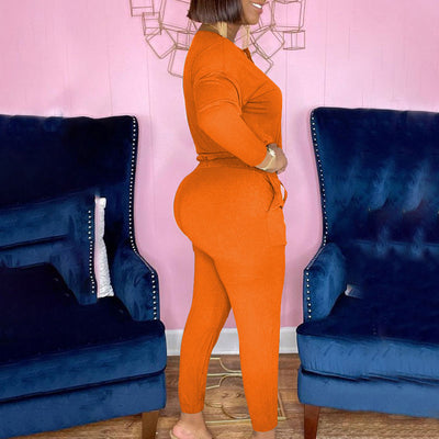 Solid Long Sleeve Button Detailed Top & Pants Set