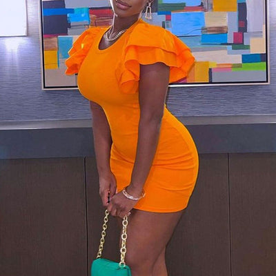 Solid Ruffles Short Sleeve Mini Dress