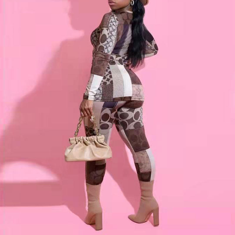 Geometric Print Long Sleeve Two Piece Set
