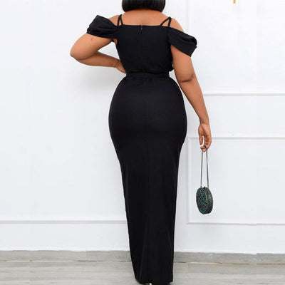 Solid Cold Shoulder Sleeveless Spaghettie Strap Maxi Dress