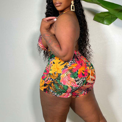 Print Halter Bandage Top & Shorts Set