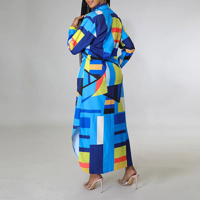 Print Long Sleeve Button Detailed Shirt Dress