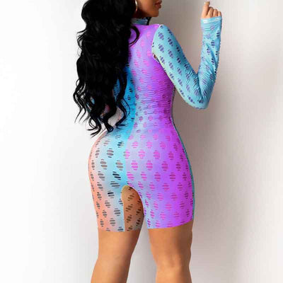 Colorblock Long Sleeve Hollow Out Romper