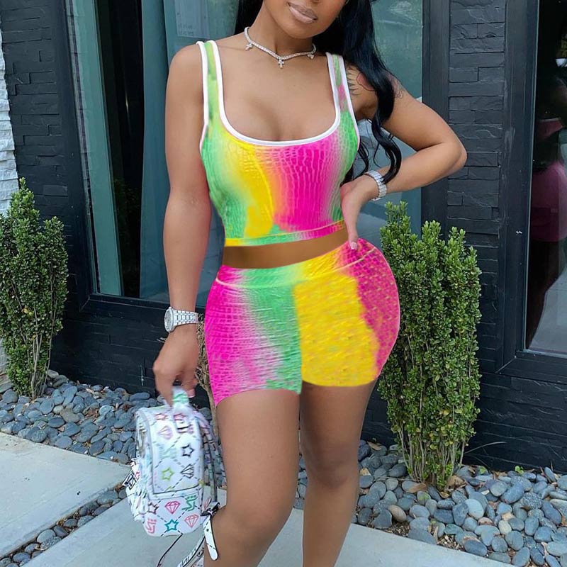 Gradient Color Sleeveless Shorts Set