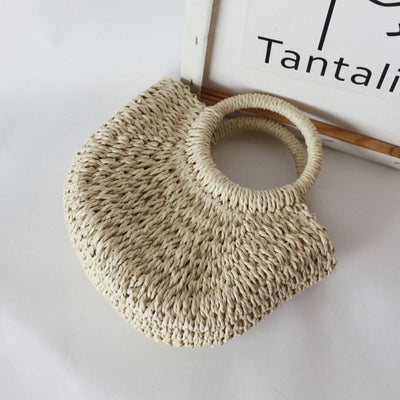 Straw Braided Round Beach Handle Handbag