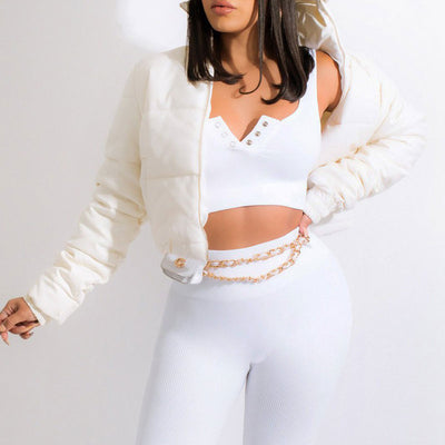 Solid Long Sleeve PU Leather Cotton Coat