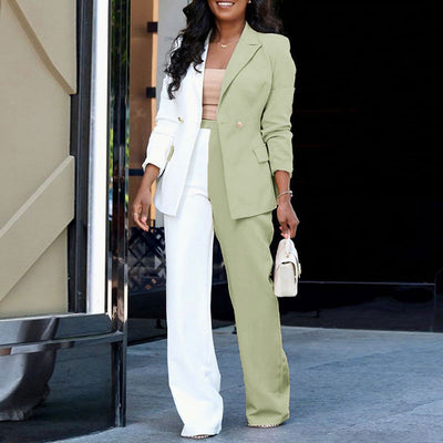 Colorblock Long Sleeve Blazer Coat & Pants Set