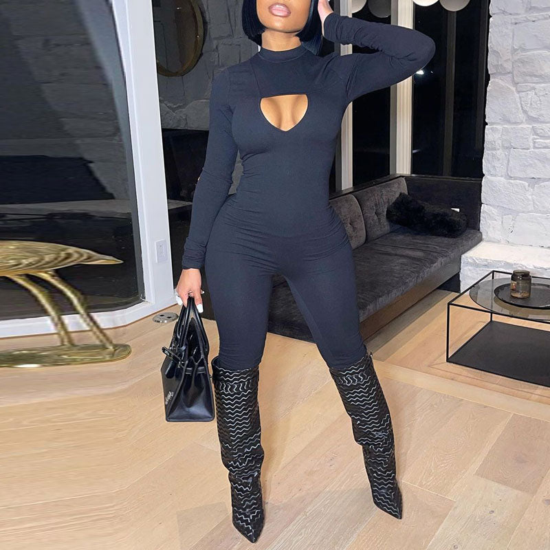 Basics Long Sleeve Cut Out Skinny Jumpsuit