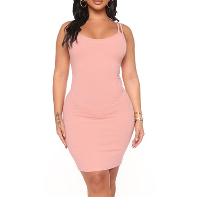 Solid Sleeveless Double Strap Mini Dress