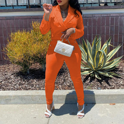 Solid V-Neck Long Sleeve Button Detailed Jumpsuit