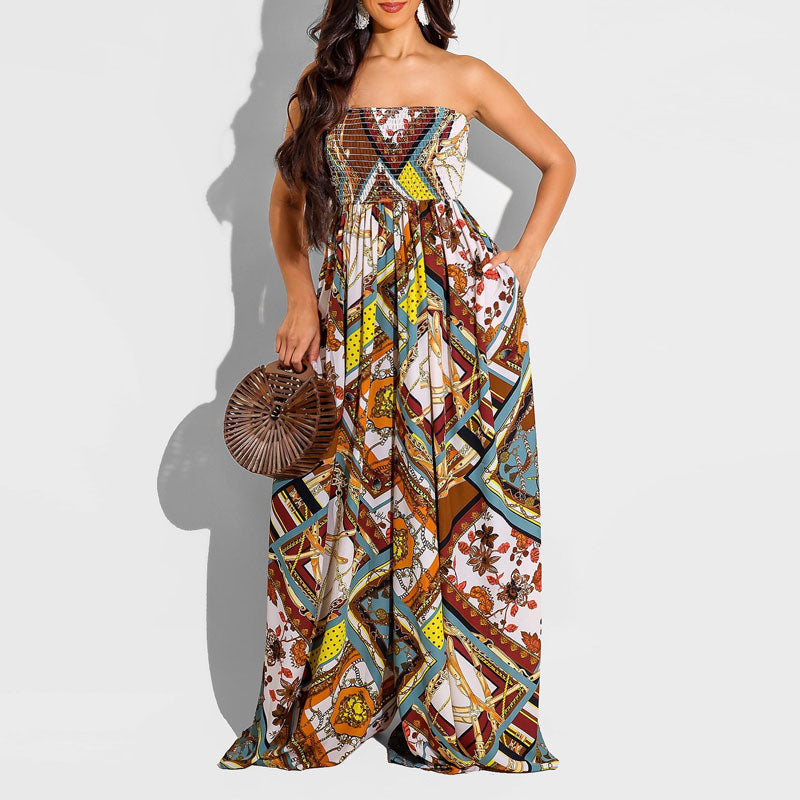 Tie Dye Print Off Shoulder Wide Leg Jumpsuit