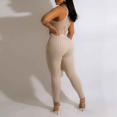 Print Sleeveless Sheer Mesh Skinny Jumpsuit