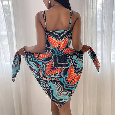 Leopard Pattern Chains Decoration Swimsuit Set