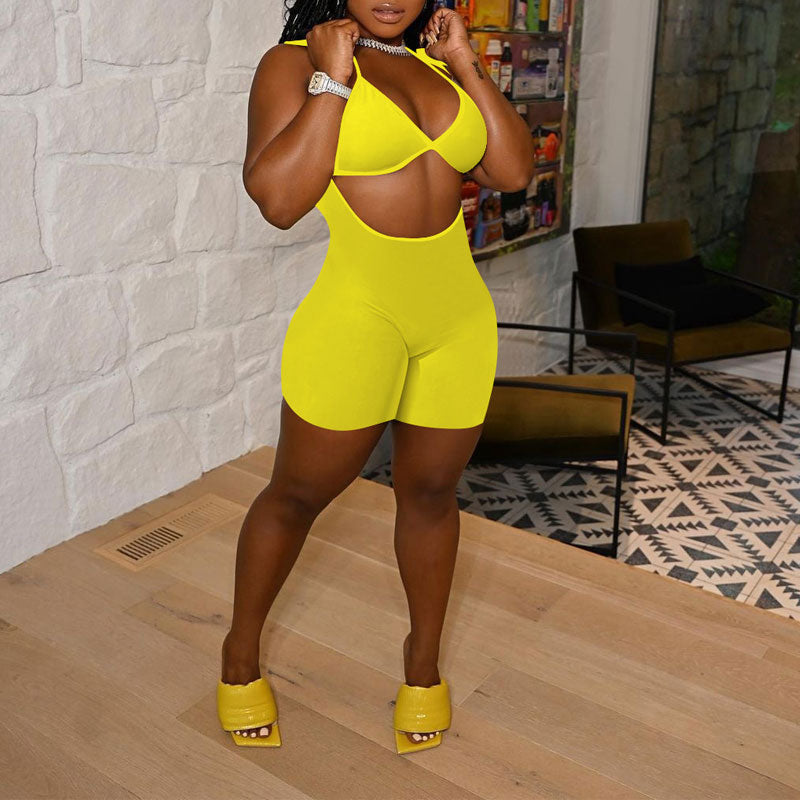 Solid Sleeveless Bra & Romper Set