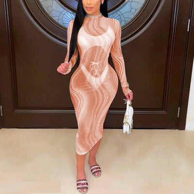 Print Sheer Mesh See Through Cover Up Dress