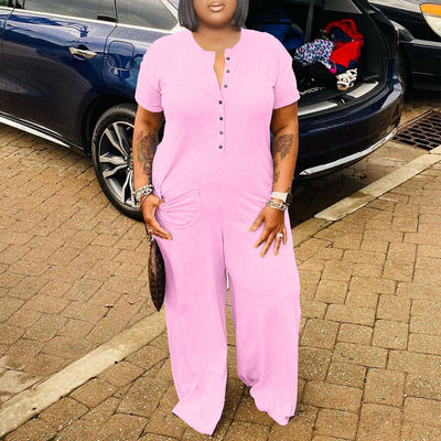 Solid Short Sleeve Loose Jumpsuit