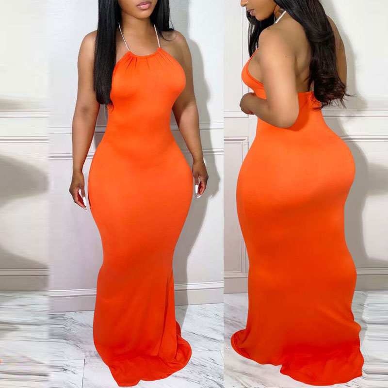 Solid Halter Backless Maxi Dress