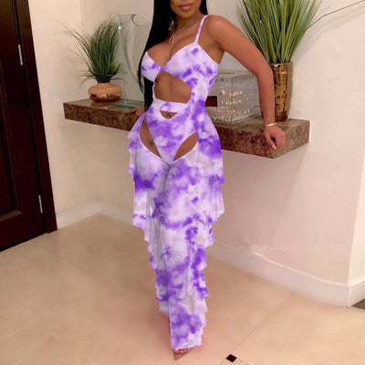 Tie Dye Print Sleeveless Two Piece Swimsuit Set