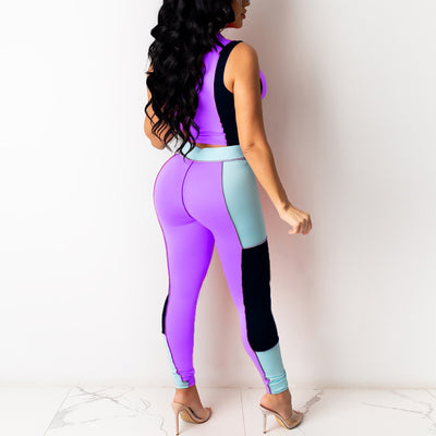 Sleeveless V-Neck Crop Top & Pants Set