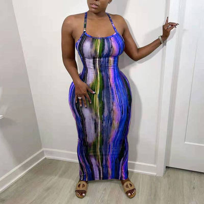 Tie Dye Print Backless Maxi Dress