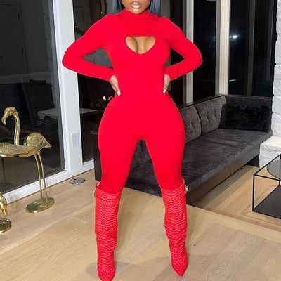 Basics Long Sleeve Cut Out Skinny Jumpsuit