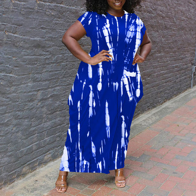 Tie Dye Print Round Neck Short Sleeve Dress