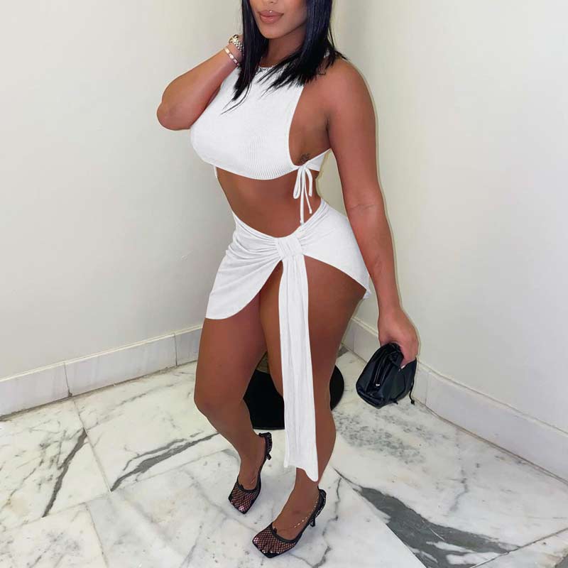 Solid Sleeveless Tube Top & Bandage Skirt Set