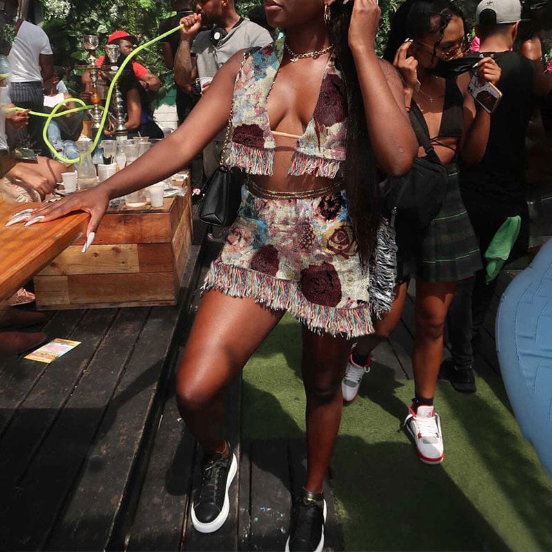 Print Halter Tassel Design Two Piece Set