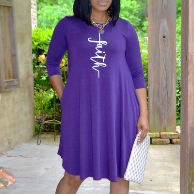 Letter Print Long Sleeve Casual Dress
