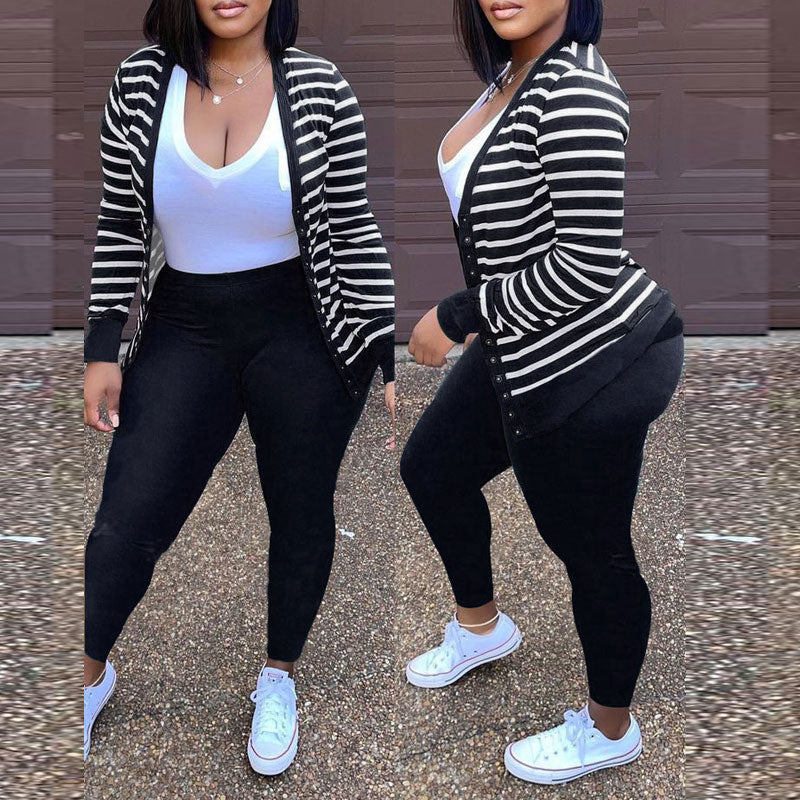 Striped Pattern Long Sleeve Two Piece Set