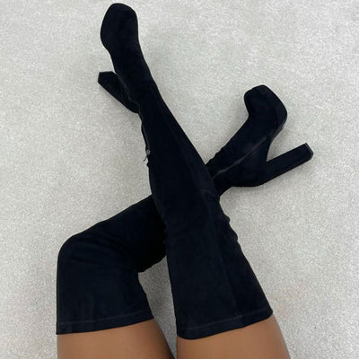 Solid Platform Chunky Heeled Knee-High Boots