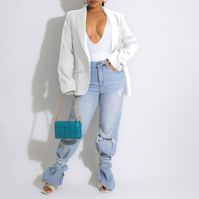 Solid Long Sleeve Casual Blazer Coat