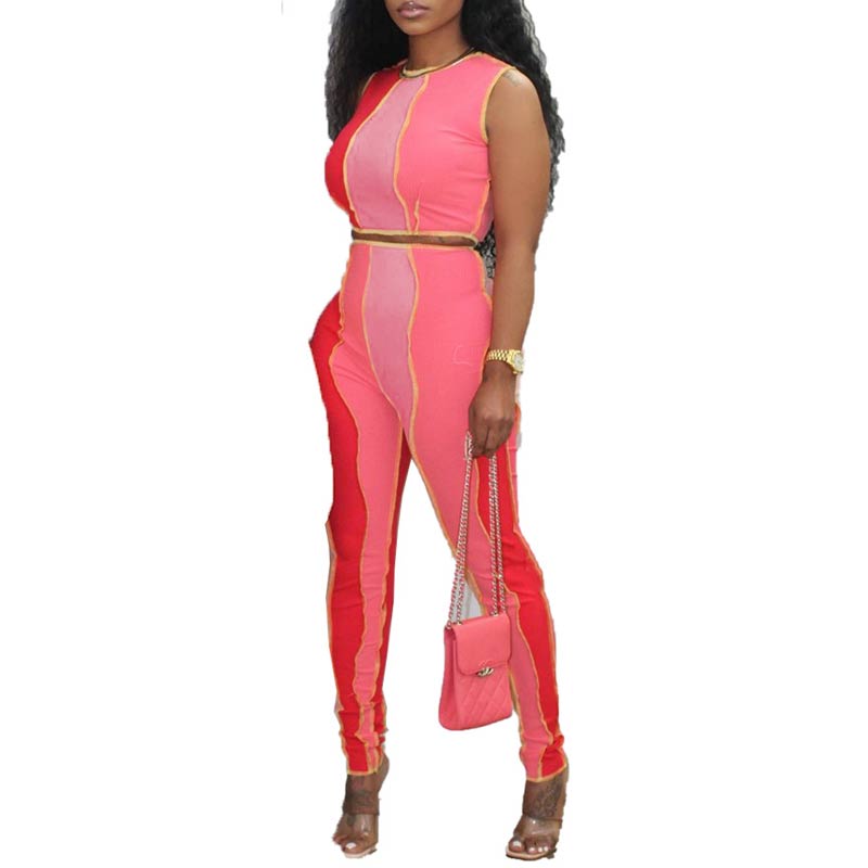 Colorblock Sleeveless Crop Top & Pants Set
